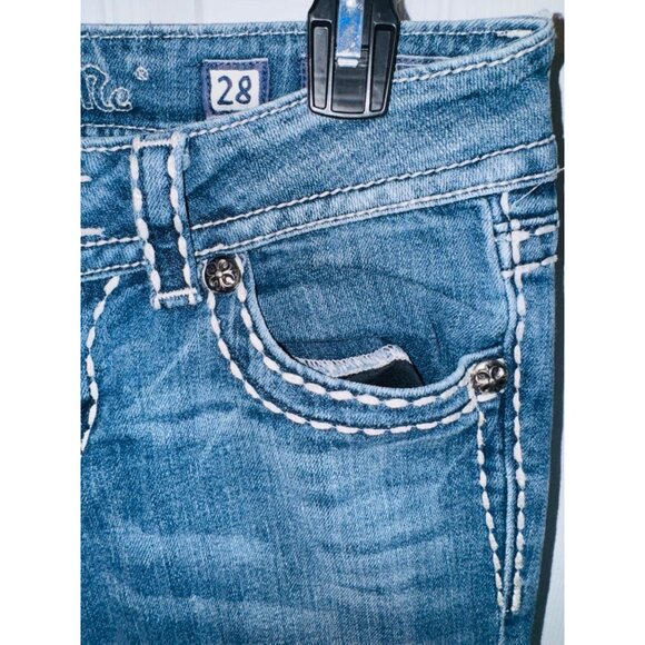 Miss Me Boot Cut Jeans 28 Blue Denim Embellished Pockets Cowgirl Western Hippie - Picture 7 of 13